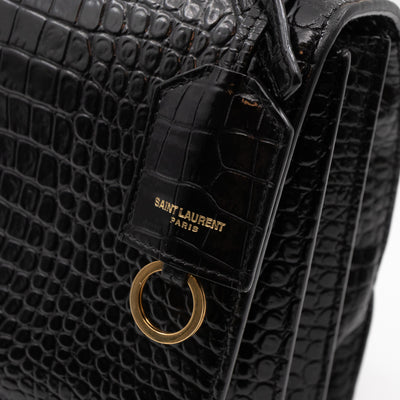 Sunset Large Black Croc Embossed Patent Leather