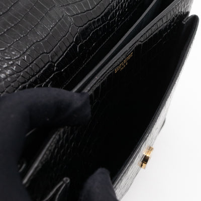 Sunset Large Black Croc Embossed Patent Leather