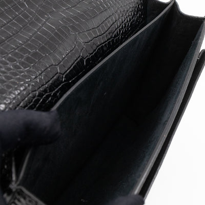 Sunset Large Black Croc Embossed Patent Leather