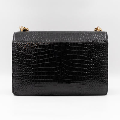 Sunset Large Black Croc Embossed Patent Leather