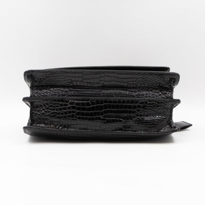 Sunset Large Black Croc Embossed Patent Leather