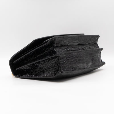 Sunset Large Black Croc Embossed Patent Leather