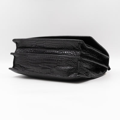 Sunset Large Black Croc Embossed Patent Leather