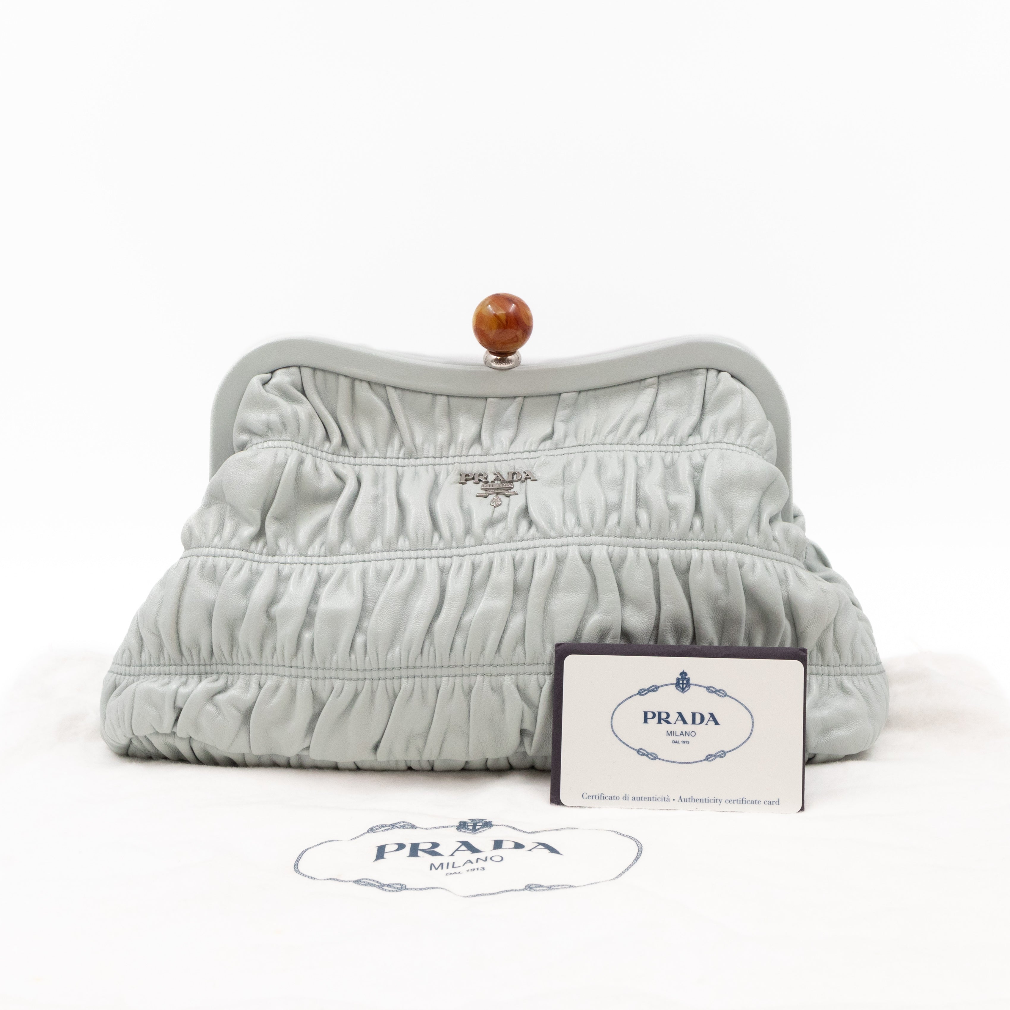 Frame Clutch Gaufre Leather Light Blue