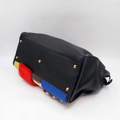 Peekaboo Large Intarsio Mix Grande Studded Fur Black Leather