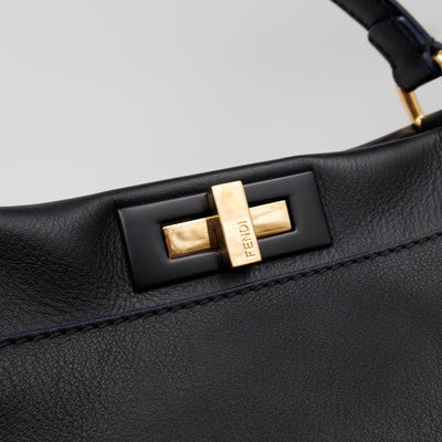 Peekaboo Large Intarsio Mix Grande Studded Fur Black Leather