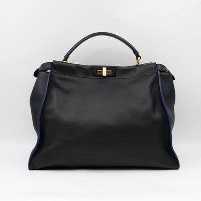 Peekaboo Large Intarsio Mix Grande Studded Fur Black Leather