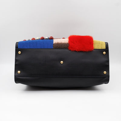 Peekaboo Large Intarsio Mix Grande Studded Fur Black Leather