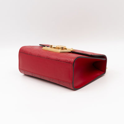 Padlock Flap Bag Small Hibiscus Red GG Guccissima