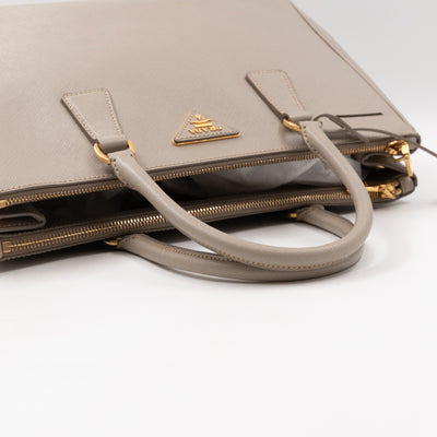 Galleria Large Double Zip Grey Taupe Saffiano Leather