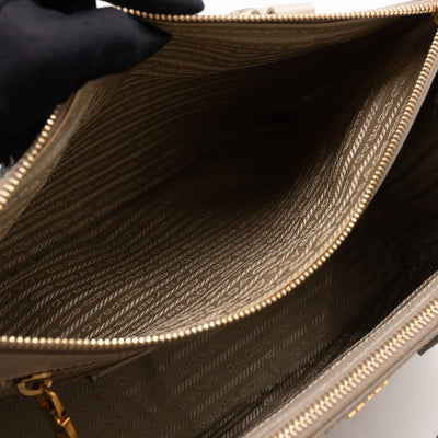 Galleria Large Double Zip Grey Taupe Saffiano Leather