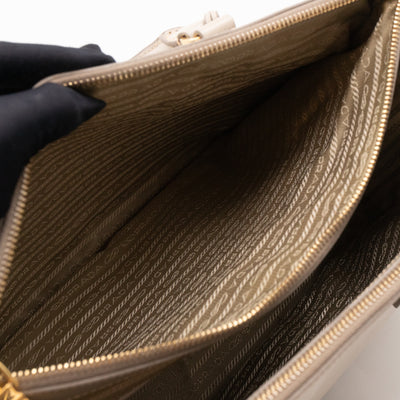 Galleria Large Double Zip Grey Taupe Saffiano Leather