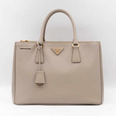 Galleria Large Double Zip Grey Taupe Saffiano Leather