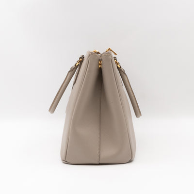 Galleria Large Double Zip Grey Taupe Saffiano Leather