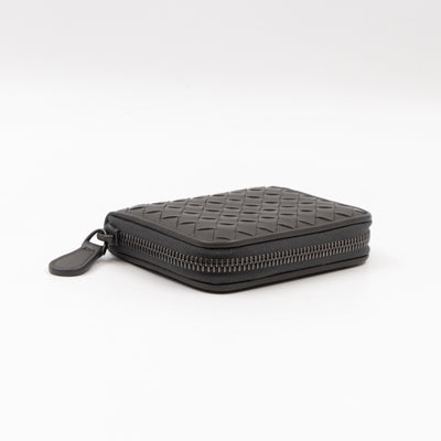 Zip Around Small Wallet Grey Intrecciato Leather