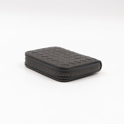 Zip Around Small Wallet Grey Intrecciato Leather