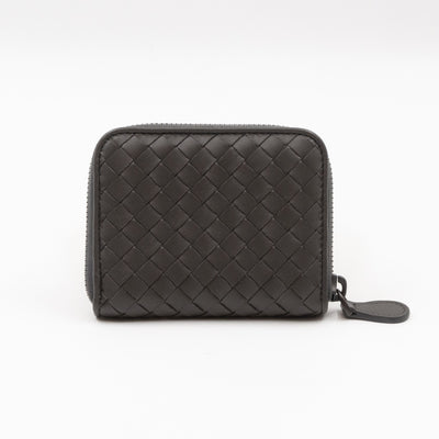 Zip Around Small Wallet Grey Intrecciato Leather