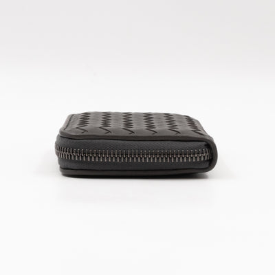 Zip Around Small Wallet Grey Intrecciato Leather