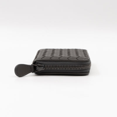 Zip Around Small Wallet Grey Intrecciato Leather