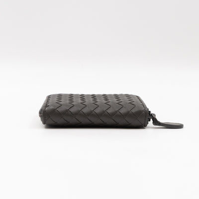 Zip Around Small Wallet Grey Intrecciato Leather