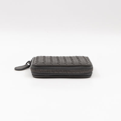 Zip Around Small Wallet Grey Intrecciato Leather