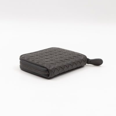Zip Around Small Wallet Grey Intrecciato Leather