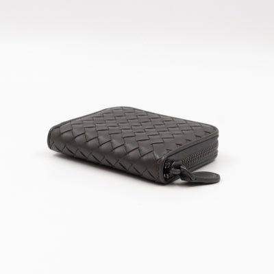 Zip Around Small Wallet Grey Intrecciato Leather