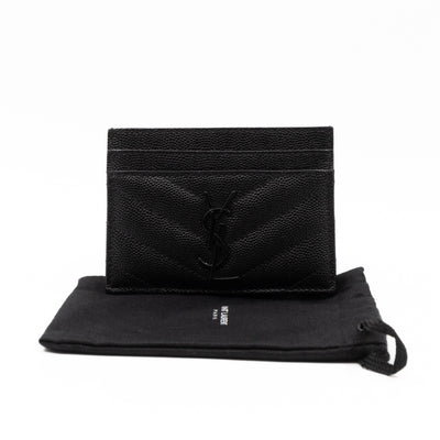 YSL Cassandre Card Holder Black Grained Leather