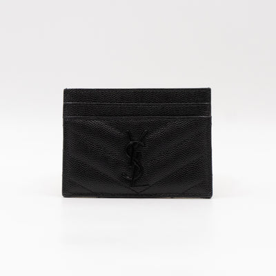 YSL Cassandre Card Holder Black Grained Leather