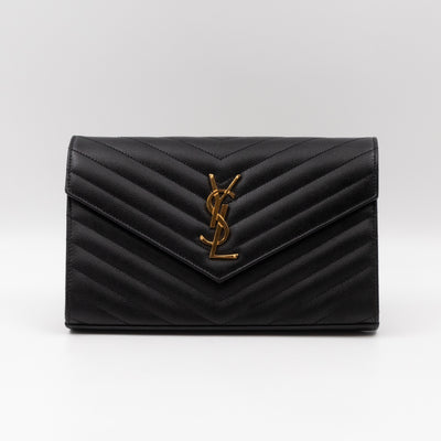 Cassandre Chain Wallet On Chain Black Grained Leather Gold