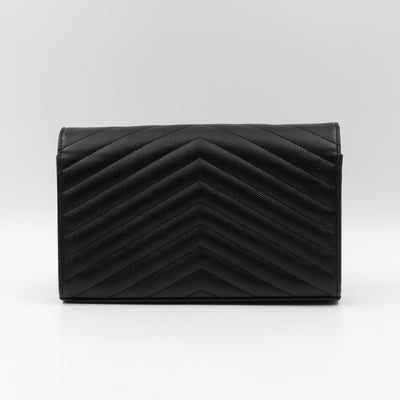 Cassandre Chain Wallet On Chain Black Grained Leather Gold