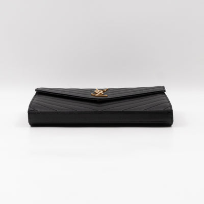 Cassandre Chain Wallet On Chain Black Grained Leather Gold
