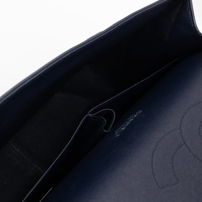 Classic Double Flap Maxi Navy Blue Patent Leather Silver