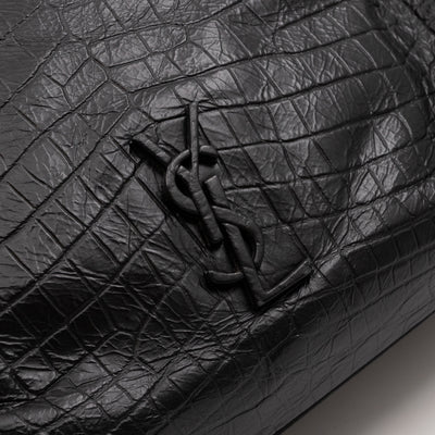 Niki Large Shopping Tote Black Croc Embossed Leather