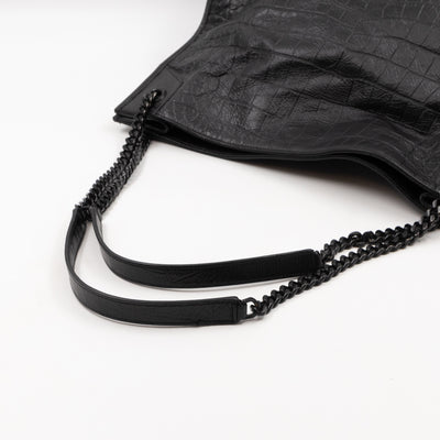 Niki Large Shopping Tote Black Croc Embossed Leather