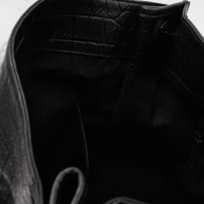 Niki Large Shopping Tote Black Croc Embossed Leather