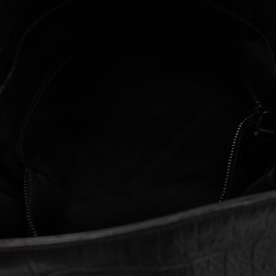 Niki Large Shopping Tote Black Croc Embossed Leather