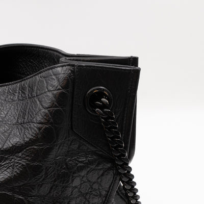 Niki Large Shopping Tote Black Croc Embossed Leather