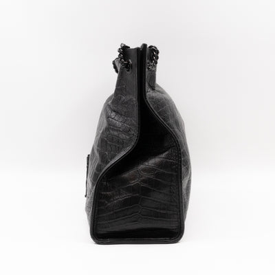 Niki Large Shopping Tote Black Croc Embossed Leather
