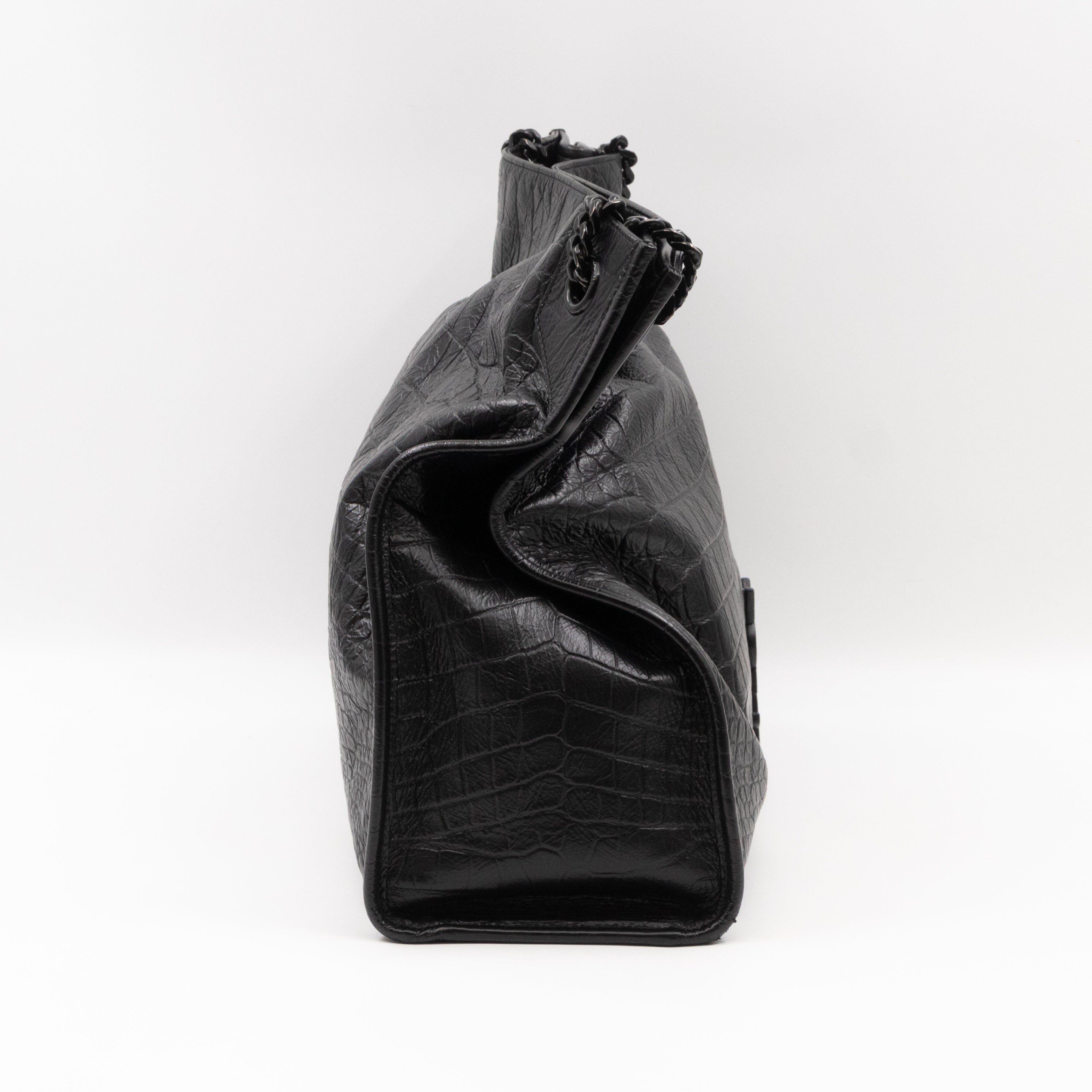 Niki Large Shopping Tote Black Croc Embossed Leather