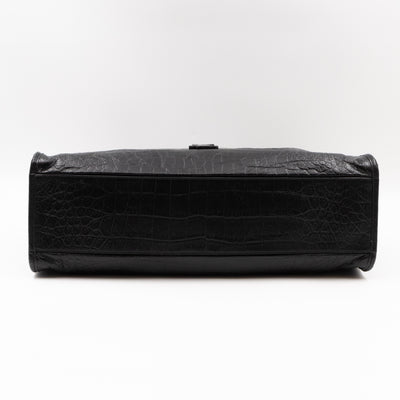 Niki Large Shopping Tote Black Croc Embossed Leather