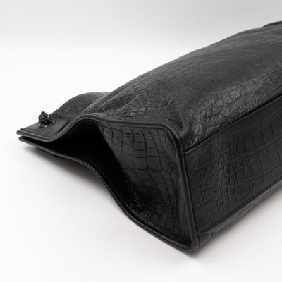 Niki Large Shopping Tote Black Croc Embossed Leather
