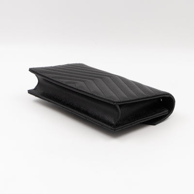 Cassandre Envelope Chain Wallet Black Grained Leather