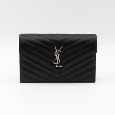 Cassandre Envelope Chain Wallet Black Grained Leather