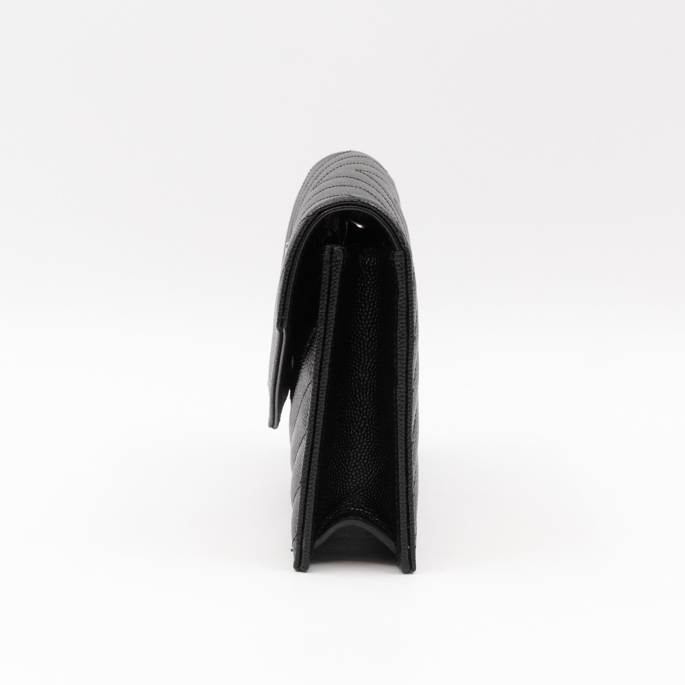 Cassandre Envelope Chain Wallet Black Grained Leather