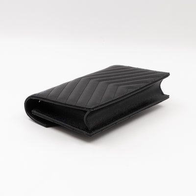 Cassandre Envelope Chain Wallet Black Grained Leather