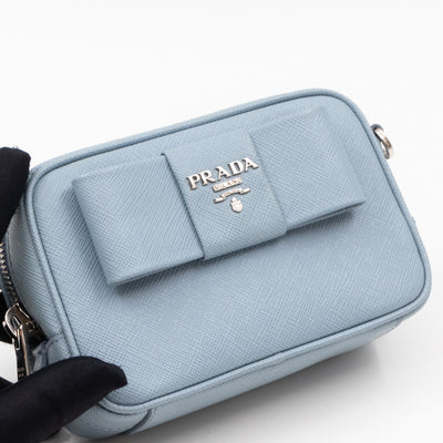 Bow Camera Bag Light Blue Leather