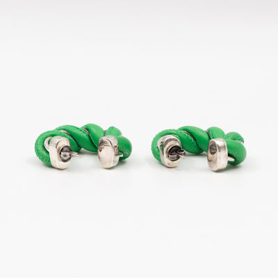 Twist Earrings Green Leather Silver