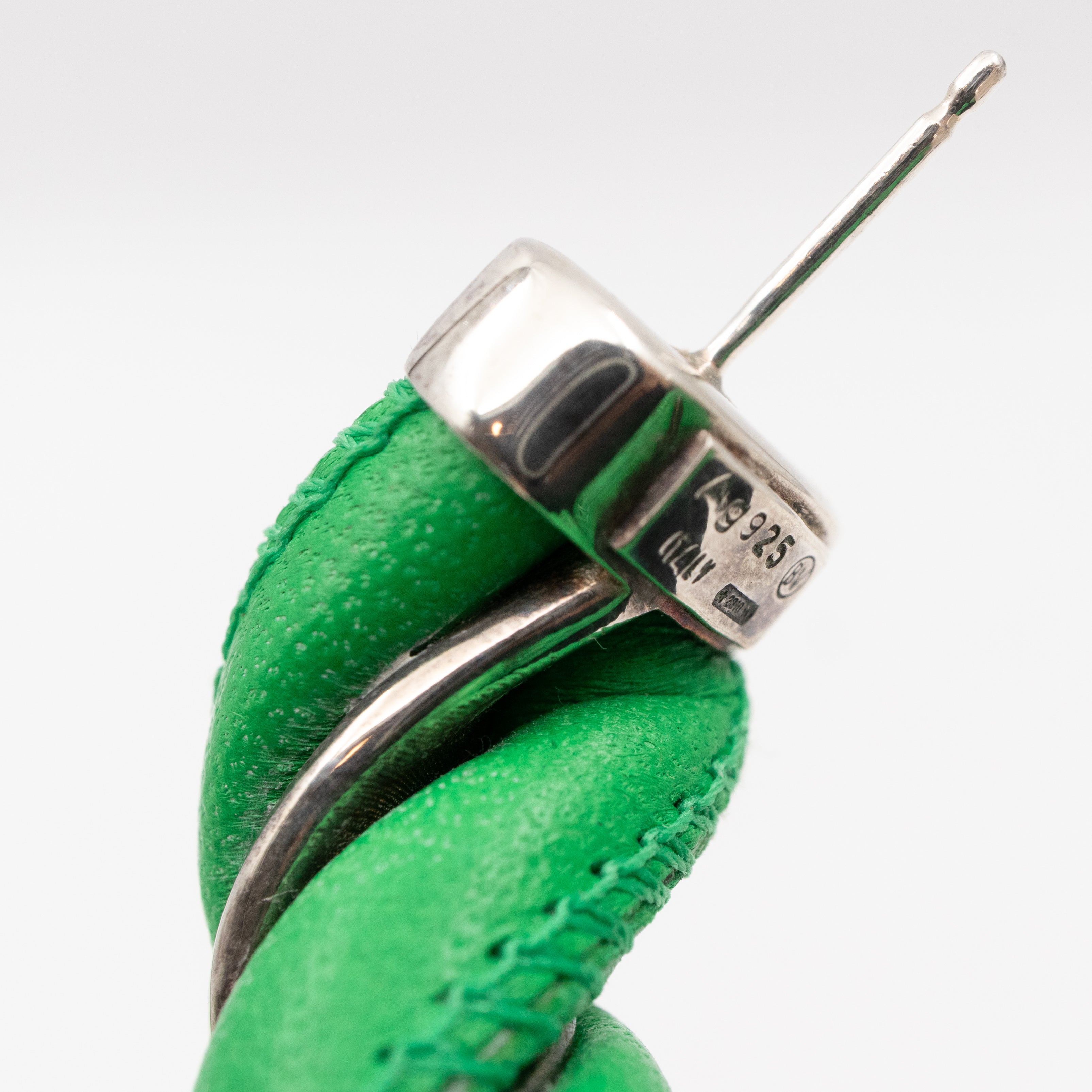 Twist Earrings Green Leather Silver