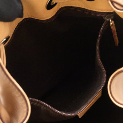 Vintage Drawstring Hobo Bag Beige Leather